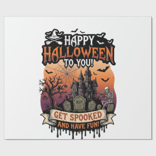 Papier Cadeau Joyeux Halloween Vous Maison Hantée Squelette Chau