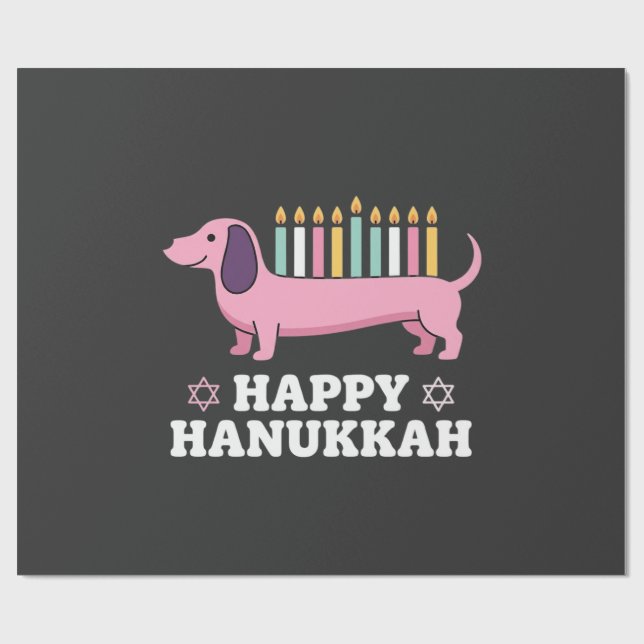Papier Cadeau Joyeux Hanukkah chien teckel (Plat)