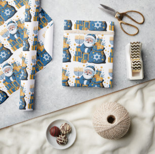 Papier Cadeau Joyeux Hanukkah Santa 