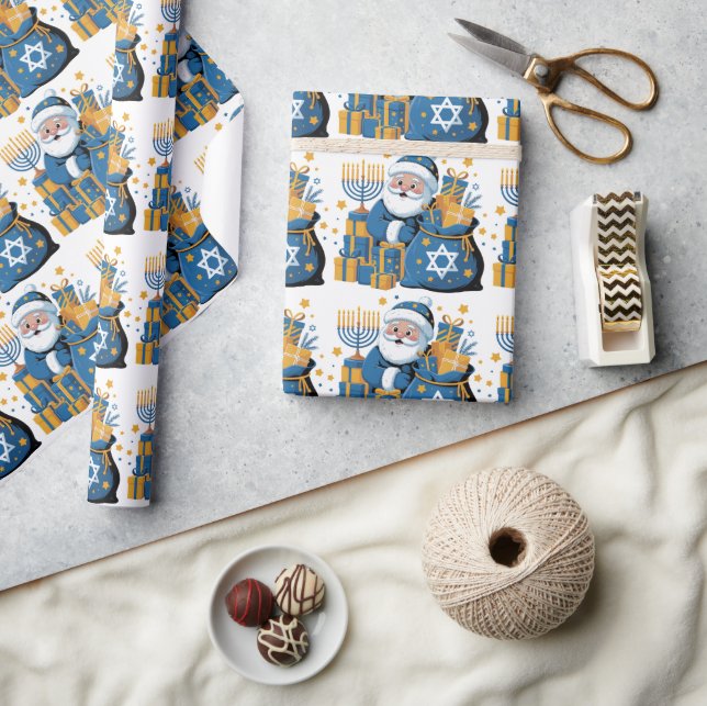 Papier Cadeau Joyeux Hanukkah Santa  (Artisanat)