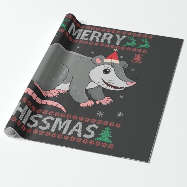 Papier Cadeau Joyeux Hissmas Drôle Moche Xmas Sweater Opossum Ca (Déroulé)