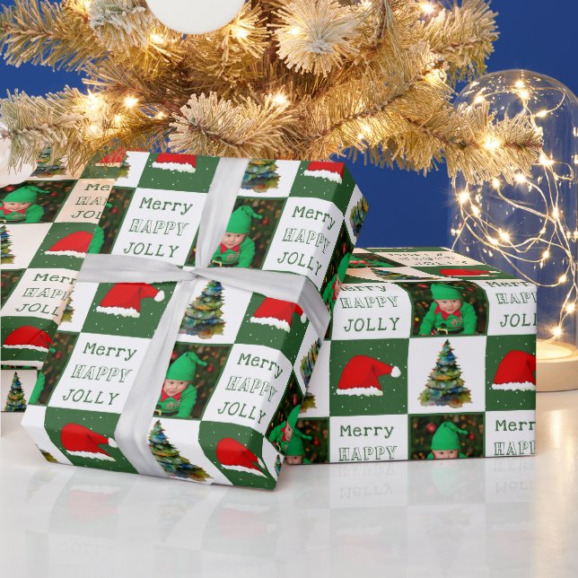 Papier Cadeau Joyeux Jolly Arbre de Noël Santa Hat Famille Photo (Vacances)