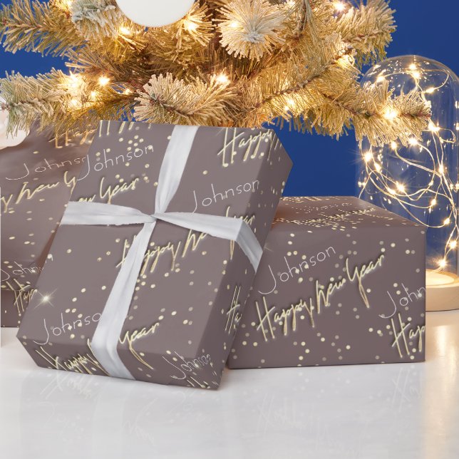 Papier Cadeau Joyeux Jour de l'An Golden Script Nom personnalisé (Vacances)