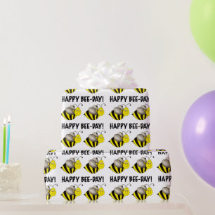 Papier Cadeau Joyeux Jour des abeilles Anniversaire Noir Jaune B