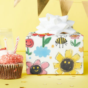 Papier Cadeau Joyeux jours - Fleur joyeuse et Motif d'amis
