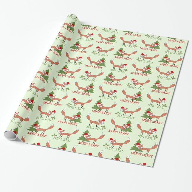 Papier Cadeau Joyeux joyeux Fox très illustré de houx (Déroulé)