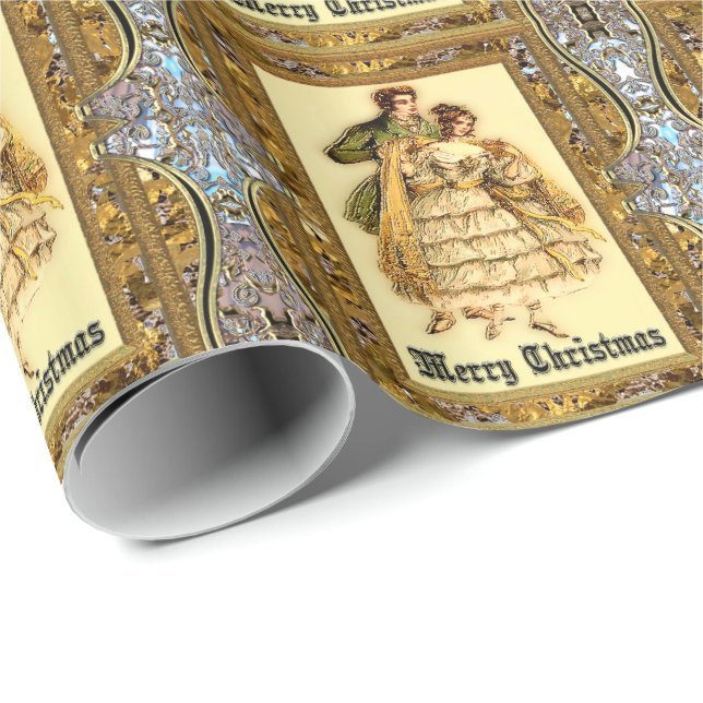 Papier Cadeau Joyeux Joyeux Noël victorien (Coin rond)