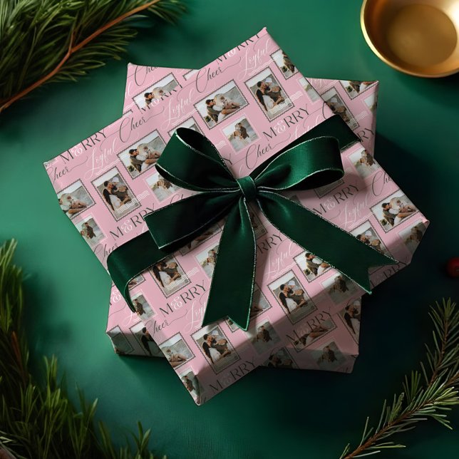 Papier Cadeau Joyeux Joyful Cheer Wavy Retro Modern Photo Collag (Merry Joyful Cheer Wavy Retro Modern Photo Collage Wrapping Paper)