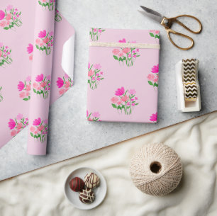 Papier Cadeau Joyeux jumeaux de printemps rose en fleurs