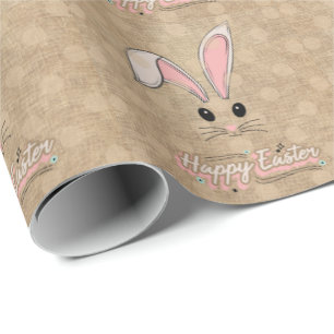 Papier Cadeau Joyeux Lapin de Pâques Face Pois neutres