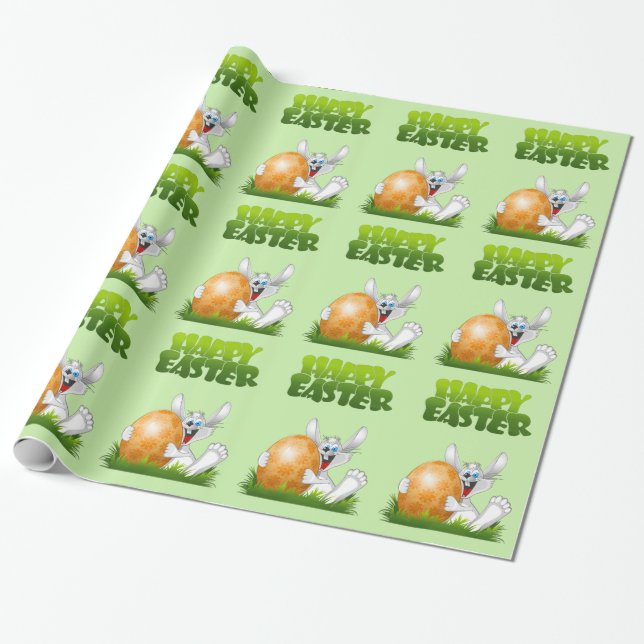 Papier Cadeau Joyeux lapin fou de Pâques (Déroulé)