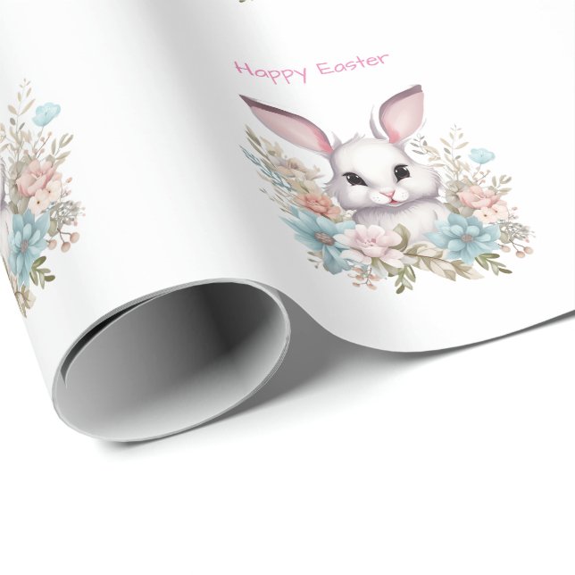 Papier Cadeau Joyeux lapin lapin de Pâques Floral (Coin rond)