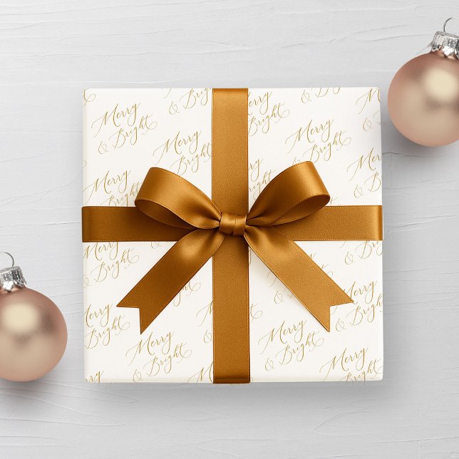 Papier Cadeau Joyeux & Lumineux Or Script Noël (Créateur téléchargé)