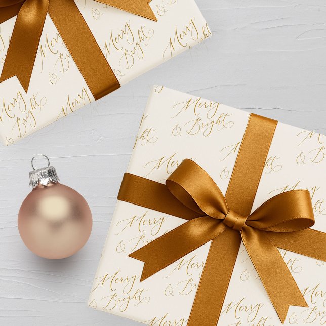 Papier Cadeau Joyeux & Lumineux Or Script Noël (Créateur téléchargé)