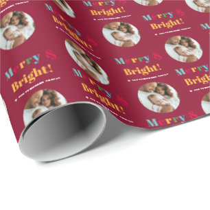 Papier Cadeau Joyeux & Lumineux Photo de Famille Personnalisé No
