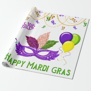 Papier Cadeau Joyeux Mardi Gras Célébration perles Masque