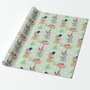 Papier Cadeau Joyeux Motif de Noël des chats