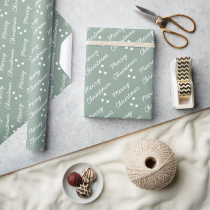 Papier Cadeau Joyeux Motif de Noël Sage Green