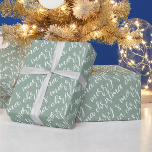 Papier Cadeau Joyeux Motif de Noël Sage Green