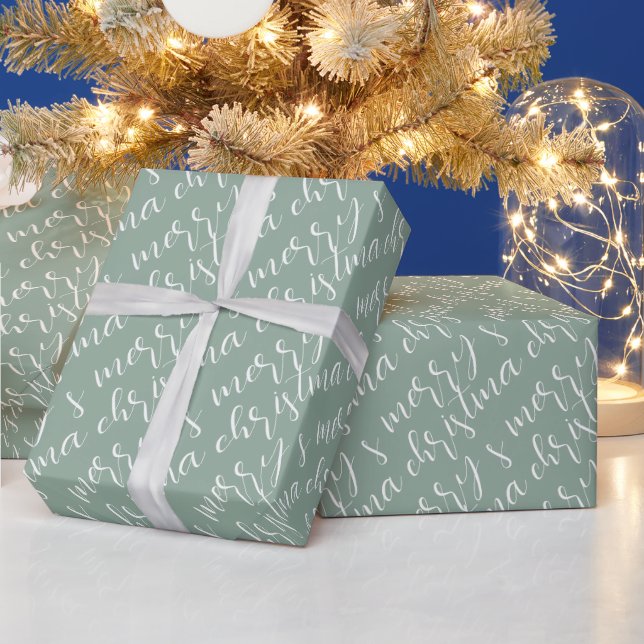 Papier Cadeau Joyeux Motif de Noël Sage Green (Vacances)