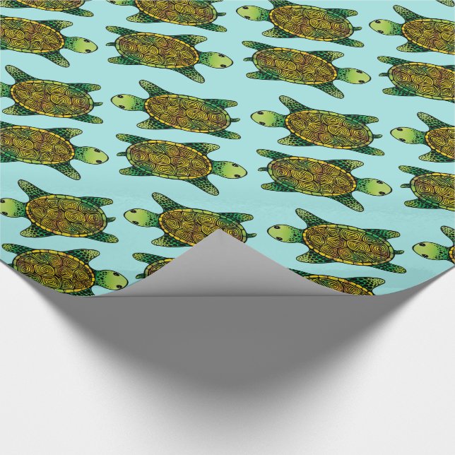 Papier Cadeau Joyeux Motif d'encre vert d'aquarelle (Coin)