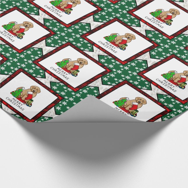 Papier Cadeau Joyeux Noël 2 Goldendoodle (rouge doré) mignonne (Coin)
