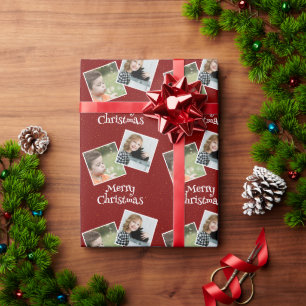 Papier Cadeau Joyeux Noël 2 photos personnalisées et étoiles