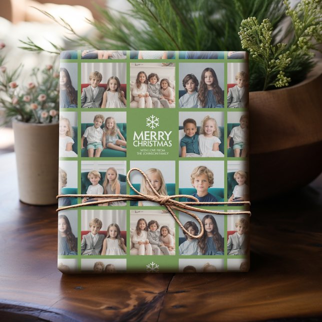 Papier Cadeau Joyeux Noël 8 Photo Collage - famille de flocon de (Personalized Photo Wrapping Paper)