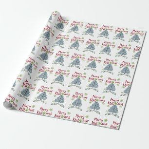 Papier Cadeau Joyeux Noël à Tricoter Arbre de Noël en Laine Tric