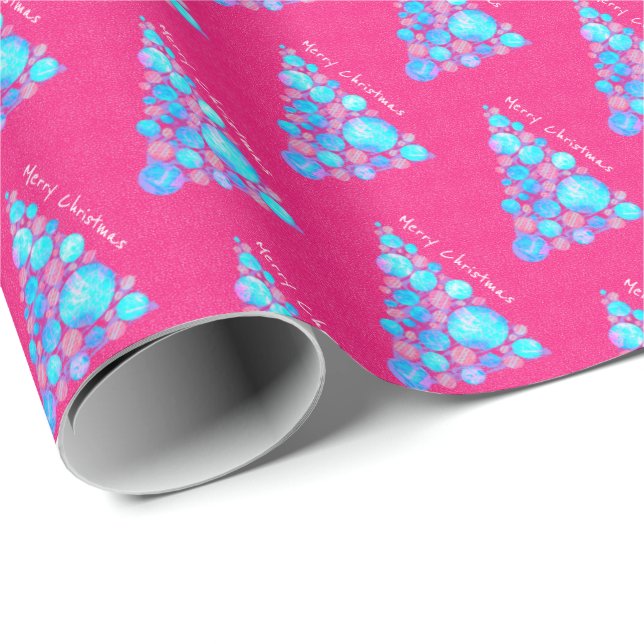 Papier Cadeau Joyeux Noël Abstrait Purple Tree Papier rose (Coin rond)