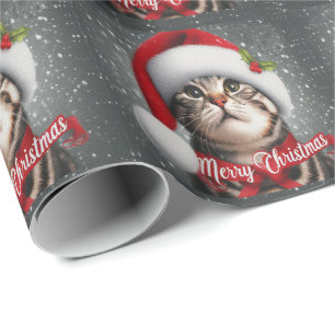 Papier Cadeau Joyeux Noël American shorthair Cat, Père Noël Cat