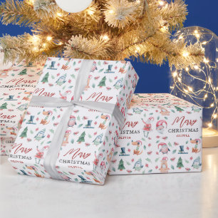 Papier Cadeau Joyeux Noël aquarelle personnalisé mignon