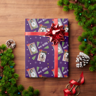 Papier Cadeau Joyeux Noël Arbre Snowflakes Purple 2 Photos