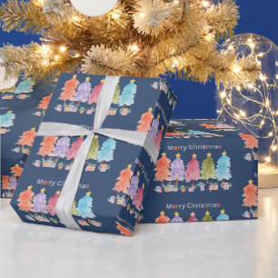 Papier Cadeau Joyeux Noël Arbres de Noël et Cadeaux