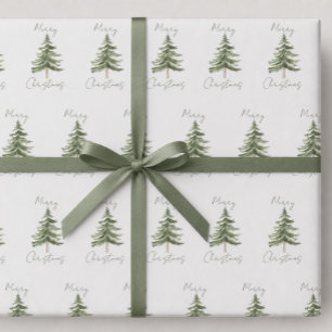 Papier Cadeau Joyeux Noël Arbres Rustiques Minimalistes
