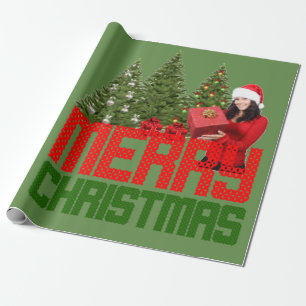 Papier Cadeau Joyeux Noël Arbres Vert Rouge Cadeau Enveloppement