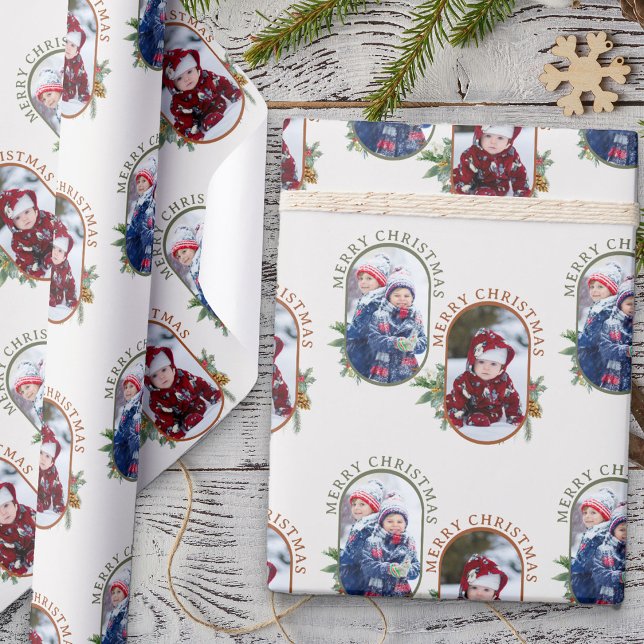 Papier Cadeau Joyeux Noël arrondi Lozenge 2 Photo (Merry Christmas photo wrapping paper from Rounded Lozenge Photo Collage collection)