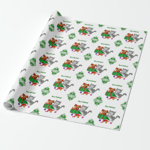 Papier Cadeau Joyeux Noël avec chat et chien