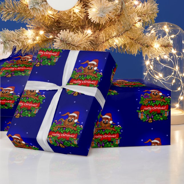 Papier Cadeau Joyeux Noël avec lapin de Noël (Vacances)