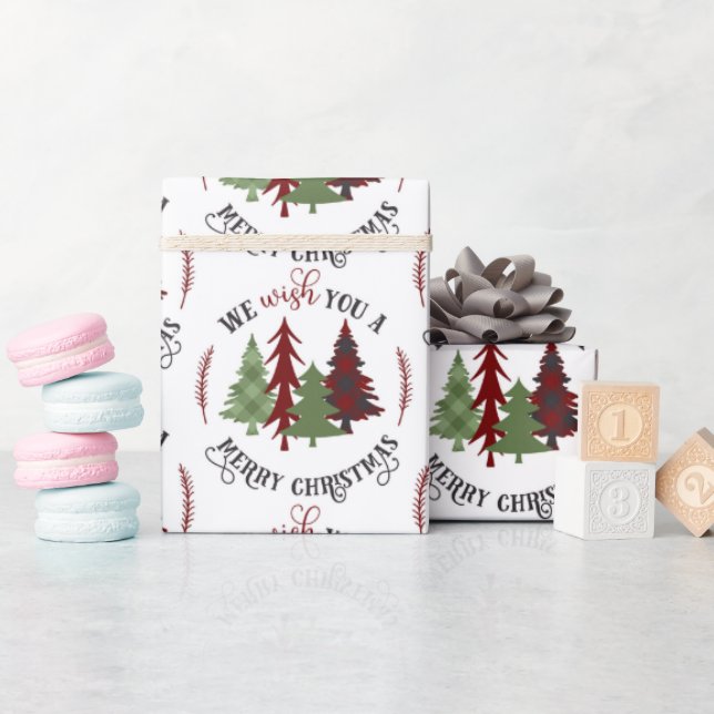 Papier Cadeau Joyeux Noël avec les arbres (Baby Shower)