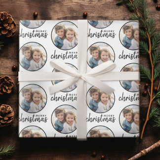 Papier Cadeau Joyeux Noël avec une photo en un cercle - blanc