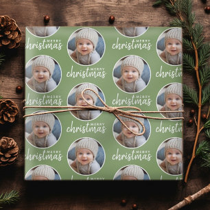 Papier Cadeau Joyeux Noël avec une photo en un cercle - vert