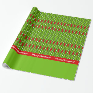 Papier Cadeau Joyeux Noël! Bandes de Jacquard rouge et vert pers