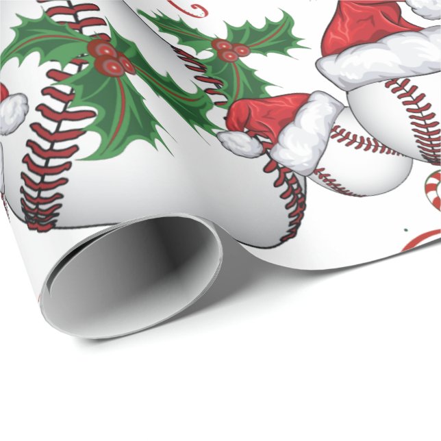 Papier Cadeau Joyeux Noël Baseball Père Noël (Coin rond)