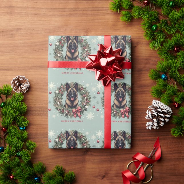 Papier Cadeau Joyeux Noël Belge Malinois Chien Noël Noël (Cadeau de vacances)