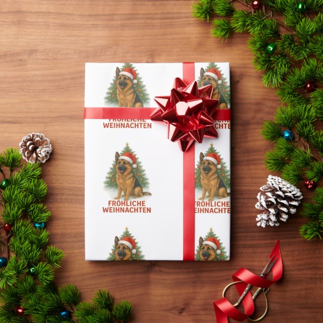 Papier Cadeau Joyeux Noël berger allemand de Noël (Cadeau de vacances)
