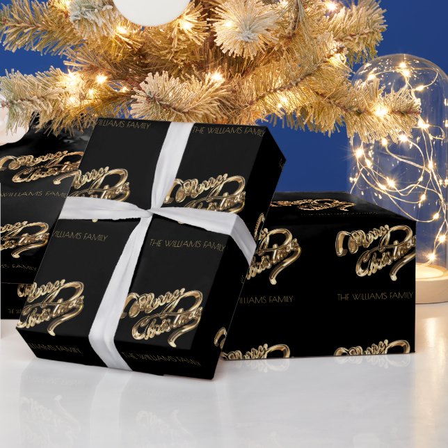 Papier Cadeau Joyeux Noël Black and Gold Look (Vacances)