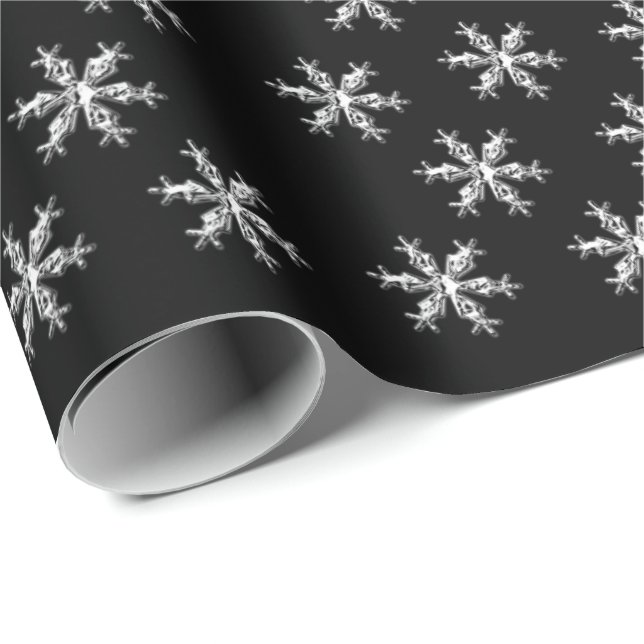 Papier Cadeau Joyeux Noël Black Snowflakes Wrapper Papier (Coin rond)