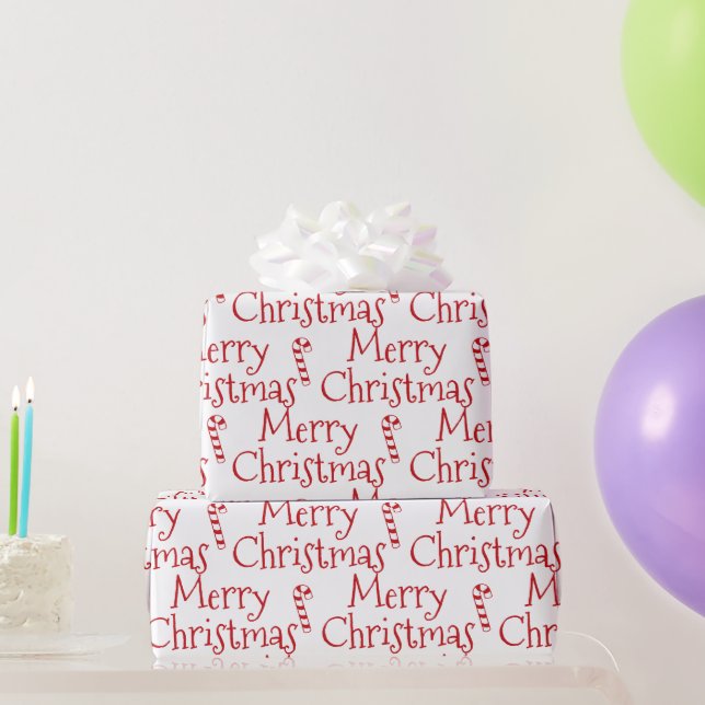 Papier Cadeau Joyeux Noël blanc sucre de canne rouge mignon mode (Cadeaux de fête)