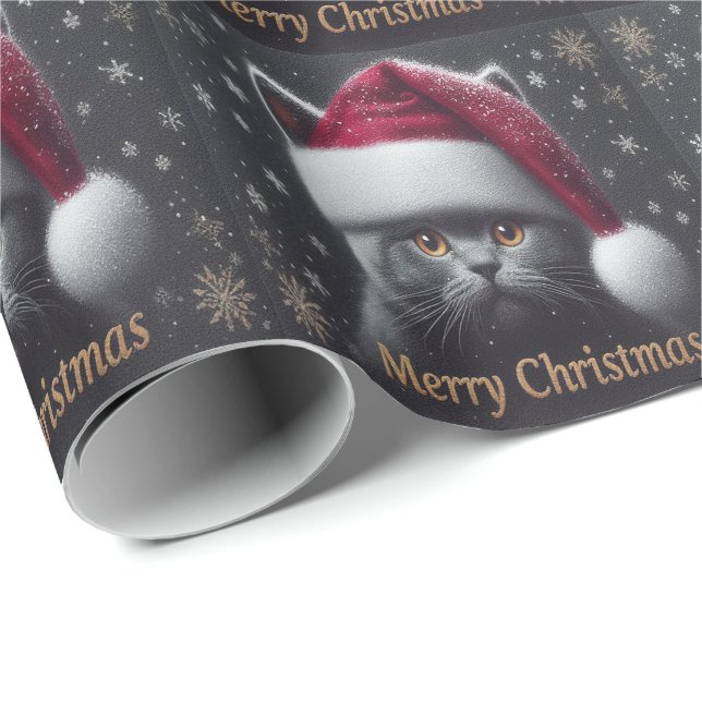 Papier Cadeau Joyeux Noël Bombay Chat, Noël Père Noël Bombay Cha (Coin rond)